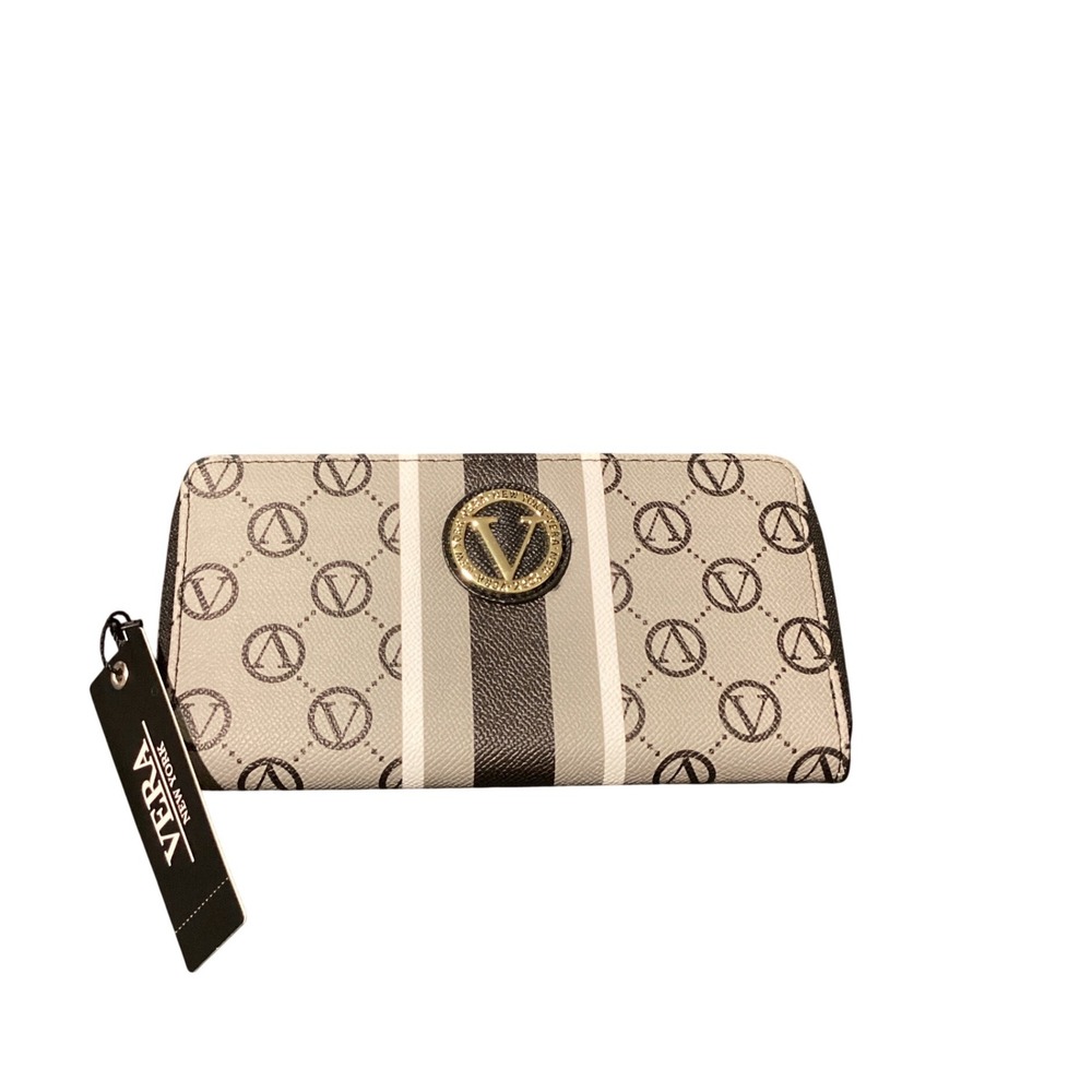 Vera‎ New York Vera Signature Zip Around Wallet Black Monogram Stripep